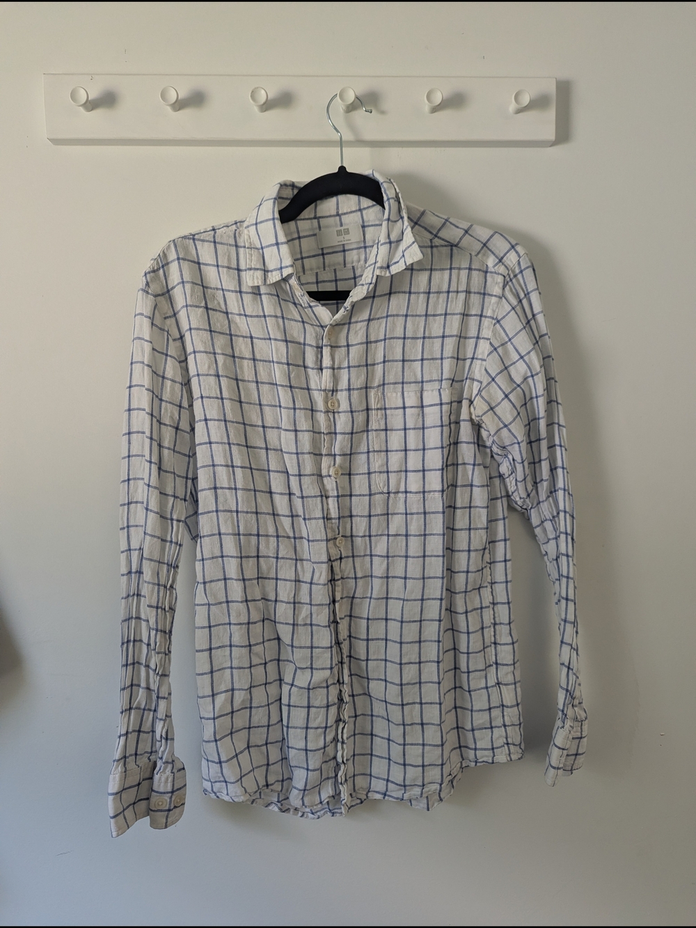 Uniqlo White Shirt with Blue Windowpane Check